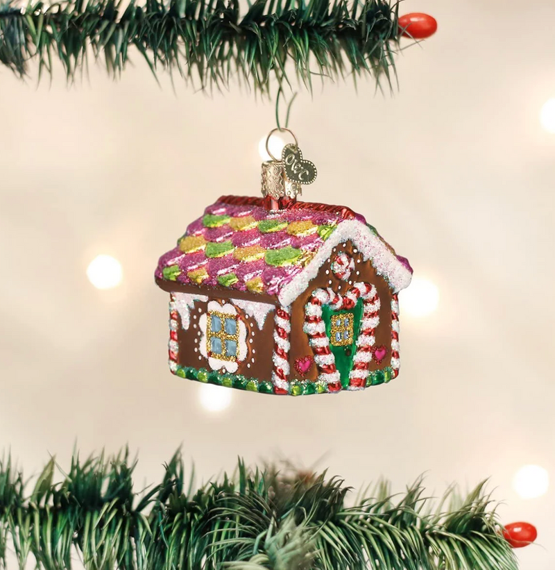 Old World Christmas Gingerbread House Glass Ornament 5” Hand Painted Candy Heart
