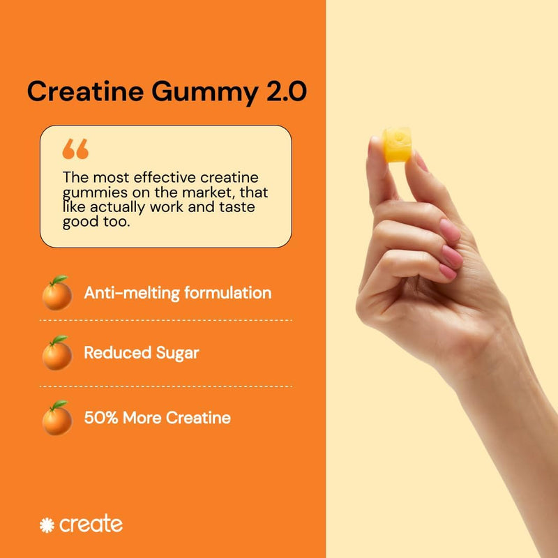 Creatine Monohydrate Gummies for Men & Women, Boost Focus, Strength, and Endurance, Anti-Melting Formula, Vegan, Gluten-Free, Non-Gmo, 1.5G of Creatine per Gummy (Orange, 90Ct)