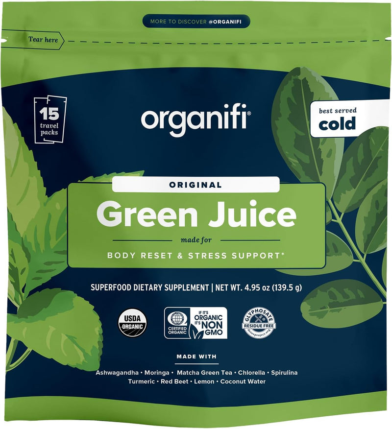 : GO Packs - Green Juice - Organic Superfood Supplement Powder - 15 Servings - Organic Vegan Greens - Hydrates and Revitalizes