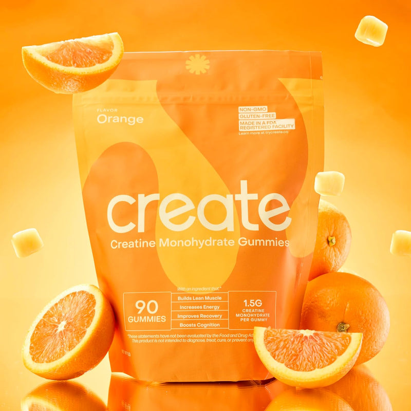 Creatine Monohydrate Gummies for Men & Women, Boost Focus, Strength, and Endurance, Anti-Melting Formula, Vegan, Gluten-Free, Non-Gmo, 1.5G of Creatine per Gummy (Orange, 90Ct)