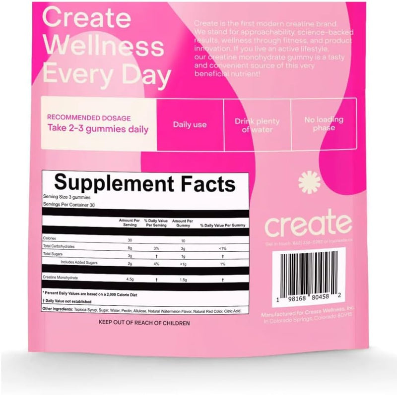 Creatine Monohydrate Gummies for Men & Women - Boost Focus, Strength, and Endurance, Anti-Melting Formula, Vegan, Gluten-Free, Non-Gmo, 1.5 Gram Creatine per Gummy (Watermelon, 90Ct)