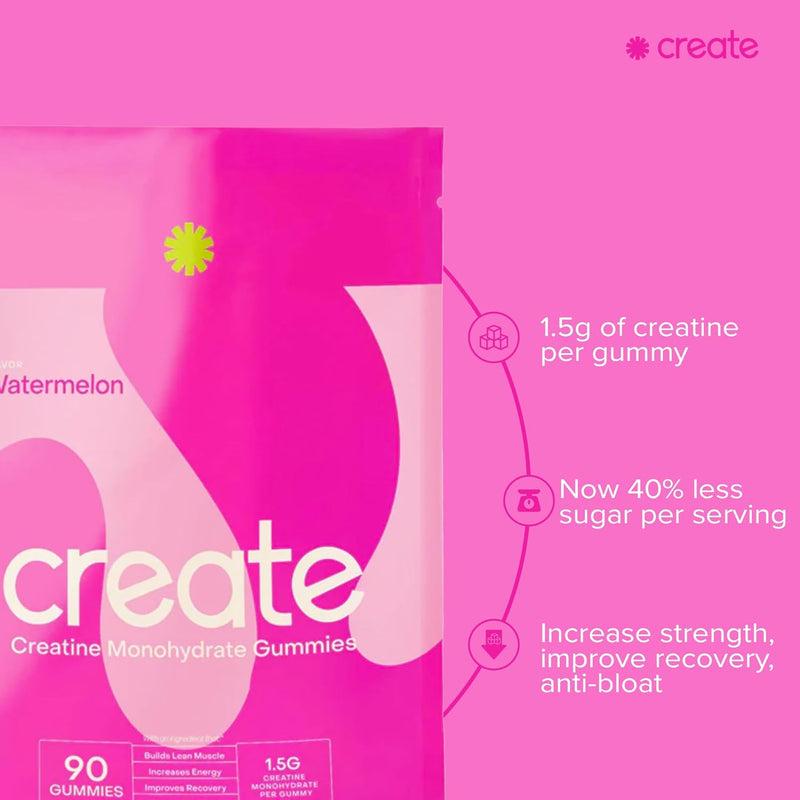 Creatine Monohydrate Gummies for Men & Women - Boost Focus, Strength, and Endurance, Anti-Melting Formula, Vegan, Gluten-Free, Non-Gmo, 1.5 Gram Creatine per Gummy (Watermelon, 90Ct)