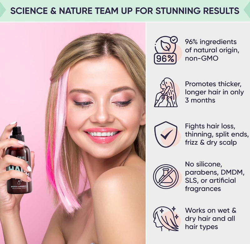 Moerie Ultimate Hair Growth Spray Designed to Strengthen Stop Hair Loss - 100% Natural Serum for with over 100 Minerals, Vitamins Amino acids - Fresh Scent - 5.07 Fl. Oz