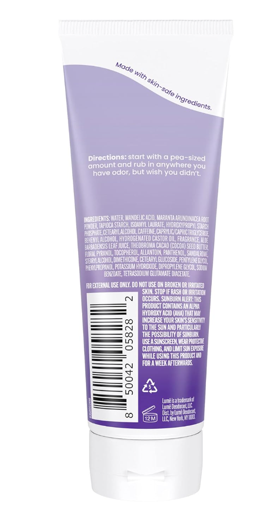 Lume Whole Body Deodorant - Invisible Cream Tube - 72 Hour Odor Control - Aluminum Free, Baking Soda Free, Skin Safe