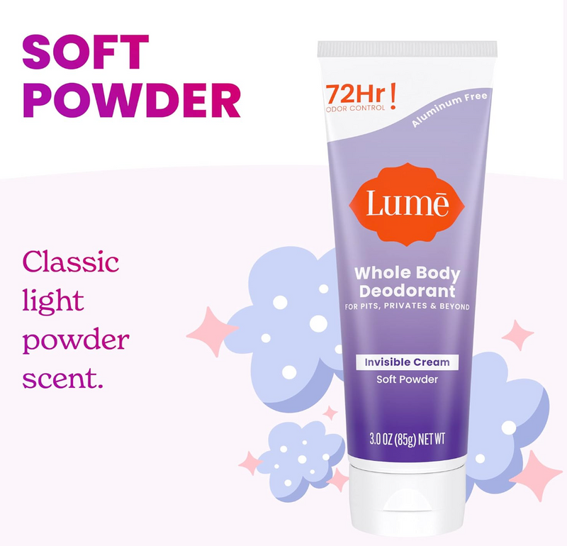 Lume Whole Body Deodorant - Invisible Cream Tube - 72 Hour Odor Control - Aluminum Free, Baking Soda Free, Skin Safe