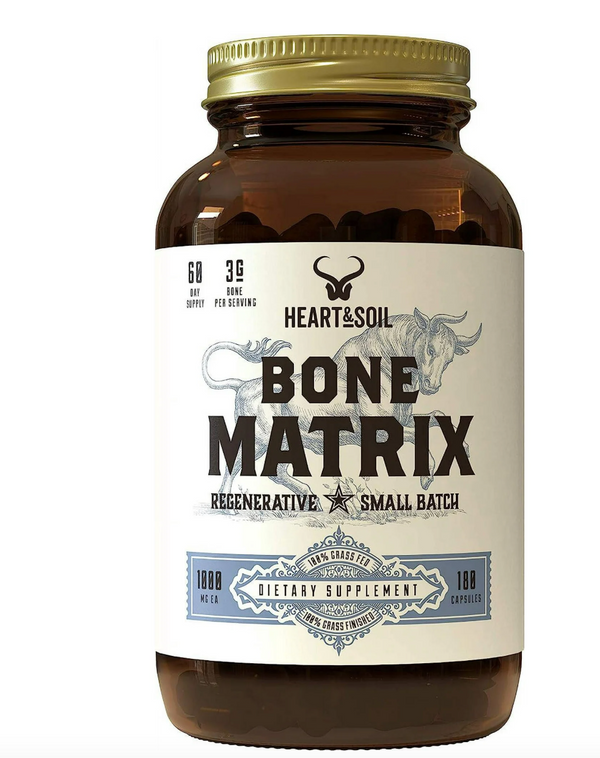 HEART & SOIL Grass Fed Bone Matrix Supports Bone and Joint Health, Strength, and Flexibility (180 Capsules)