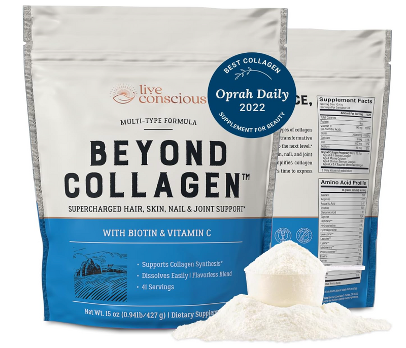 Live Conscious Beyond Collagen Multi Collagen Powder for Women w/Types I, II, III, V & X - Keto Friendly, Hydrolyzed Collagen Peptides Powder Blend w/Biotin & Vitamin C 41 Servings