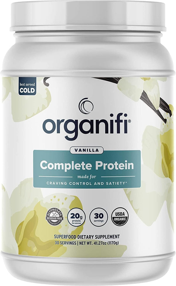 Complete Protein Vanilla Flavor - Organic Vegan Plant Based Protein Powder with Digestive Enzymes - 30 Day Supply - No Soy, Dairy, or Gluten