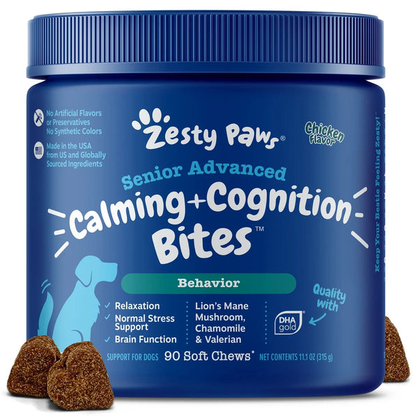 Senior Advanced Calming & Cognition Behavior Bites for Senior Dogs, Chicken Flavor, 90Ct