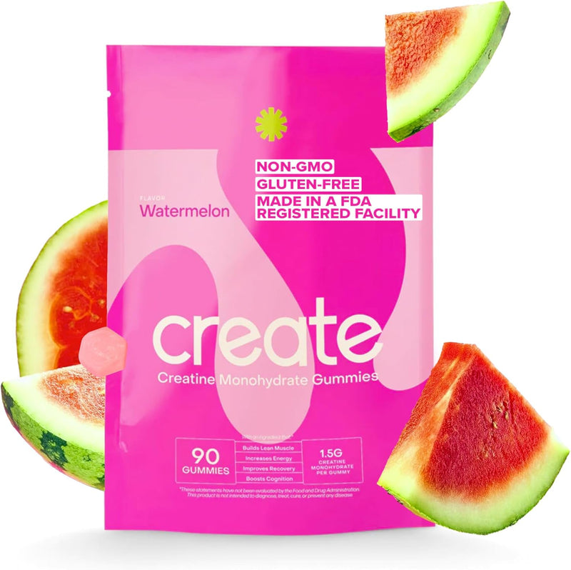 Creatine Monohydrate Gummies for Men & Women - Boost Focus, Strength, and Endurance, Anti-Melting Formula, Vegan, Gluten-Free, Non-Gmo, 1.5 Gram Creatine per Gummy (Watermelon, 90Ct)